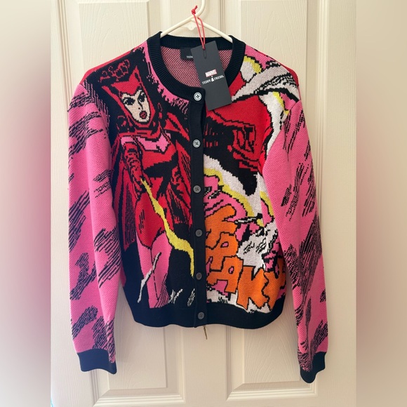 Teddy Fresh Sweaters - Teddy Fresh Pink and Black Marvel Cardigan Scarlett Witch